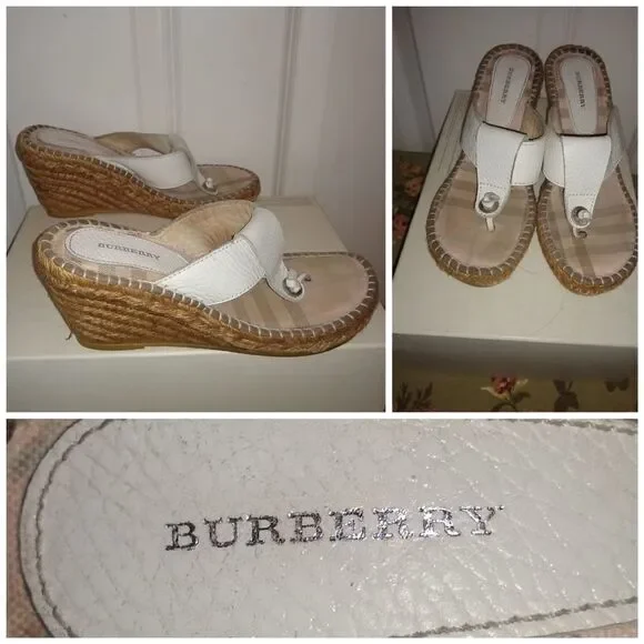 Burberry white wedge thong sandles sz 6 - Picture 5 of 6
